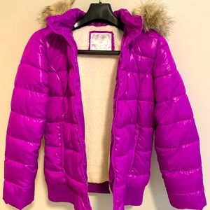Super warm Justice down/fleece jacket with removable hood! Perfect condition!
